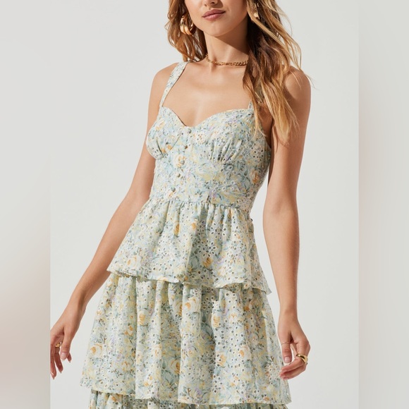 ASTR the Label Midsummer Dress in Light Mint Multi Floral - Picture 6 of 6